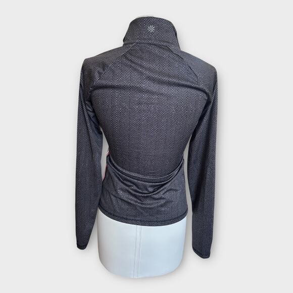 Athleta Womens 1/4 Zip Herringbone Striped Athletic Pullover Gray  Pink sz Small - Picture 4 of 7